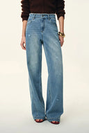 Raven Side Seams Wide Leg Jeans in Lightweight Cotton Denim