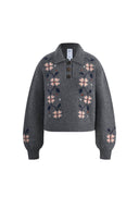 Fika Bloemen Gebreid Polo Shirt in Merino Wol Gebreid