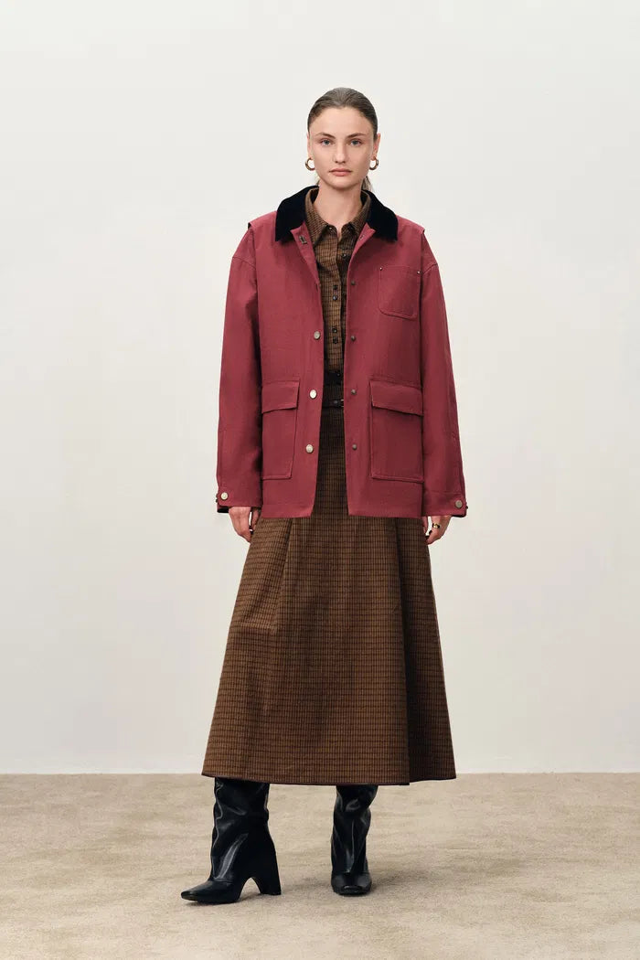 Georgia Corduroy Collar Quilted Jacket in Cotton Twill