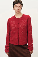 Letitia Hand Crocheted  Beaded Floral Cardigan in Wool Alpaca Blend Knit