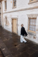 Luna Contrast Leather Fringe Poncho in Merino Cashmere Knit