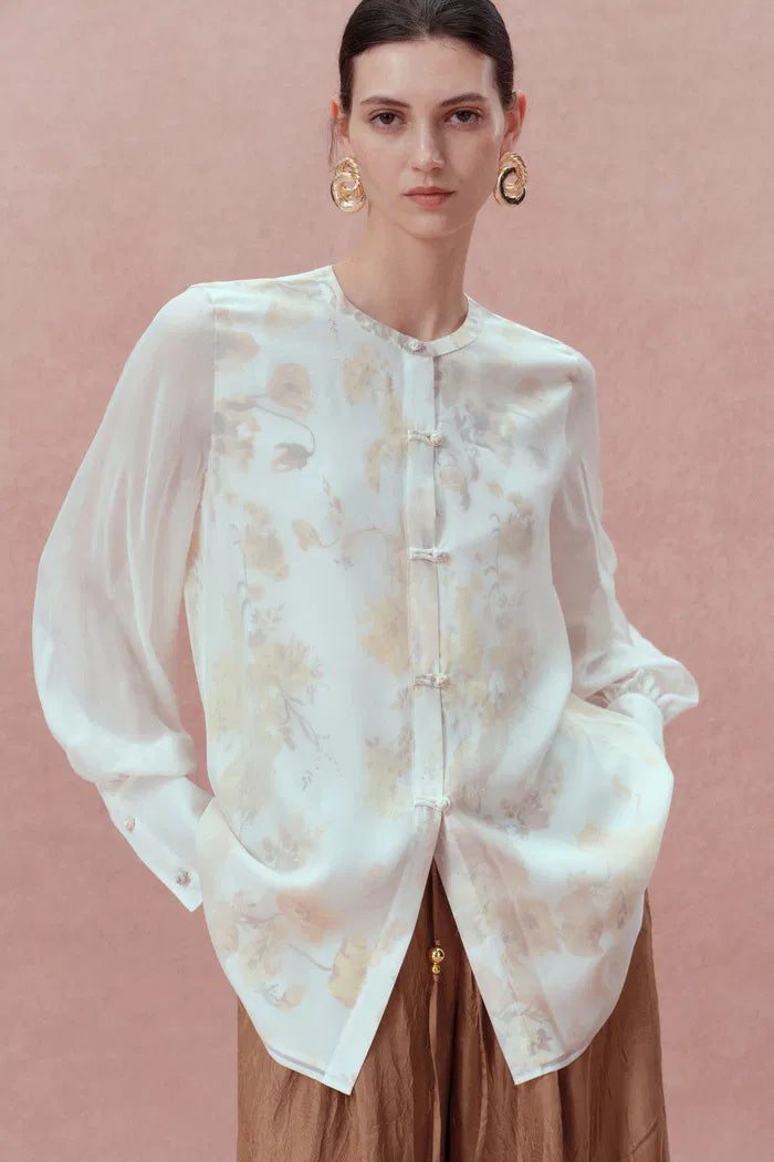 Aniyah Hand Painted Poppies Blouse in Double-Layer Silk