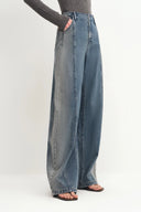 Paz Yellowish Baggy Washed Jeans in Cotton Denim
