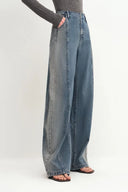 Paz Yellowish Baggy Washed Jeans in Cotton Denim