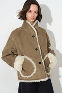 Kelly Shawl Collar Shearling Jacket in Faux Suede
