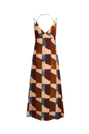 Janise Riad Print Halter Dress in Light Crinkle Gauze