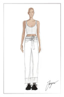 Zoe Raw Edge Waistband Straight Leg Jeans in Cotton Denim