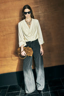 Jeans de pierna ancha Elara Ombré con pedrería en denim de algodón
