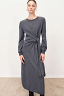 Nora Asymmetric Knotted Maxi Dress in Merino Wool Knit