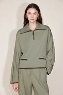 Sudadera con cremallera y solapa con ribete en contraste Jane en algodón