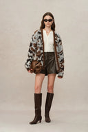 Fera Leopard Jacquard Cardigan in Kid Mohair-Wool Blend Knit