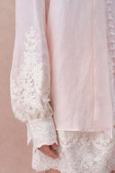 Blusa bordada Paz Pink en mezcla de seda y lino