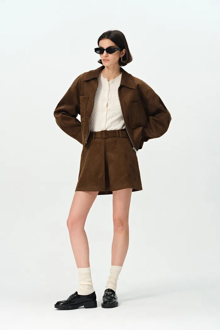 Clara Midi Skirt in Premium Faux Suede