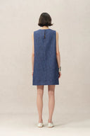 Lila Textured Sleeveless Short Dress in Imported Korean Metallic Lace