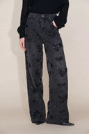 Star Hand Beaded Rose Embellishment Straight Leg Jeans in Beaded Cotton Denim