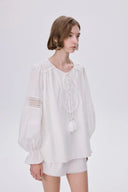 Bea Embroidered Blouse and Shorts Set in Silk Cotton Blend