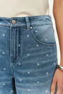 Elyra Polka Dot Straight Wide Leg Jeans in Lightweight Cotton Denim