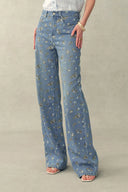 Dorel Floral Print Straight Leg Jeans in Linen Blend Denim