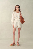 Top de manga larga con mangas abullonadas Amaya en encaje