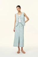 Jean Handwork Bead Denim Vest Top and Skirt Set in Cotton Denim