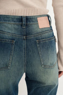 Ava Contoured Waistband Gradient Washed Flared Jeans in Stretchy Denim