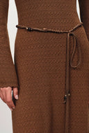 Clara Waxed Cord Belt Bell Sleeve Maxi Dress in Merino Wool Knit