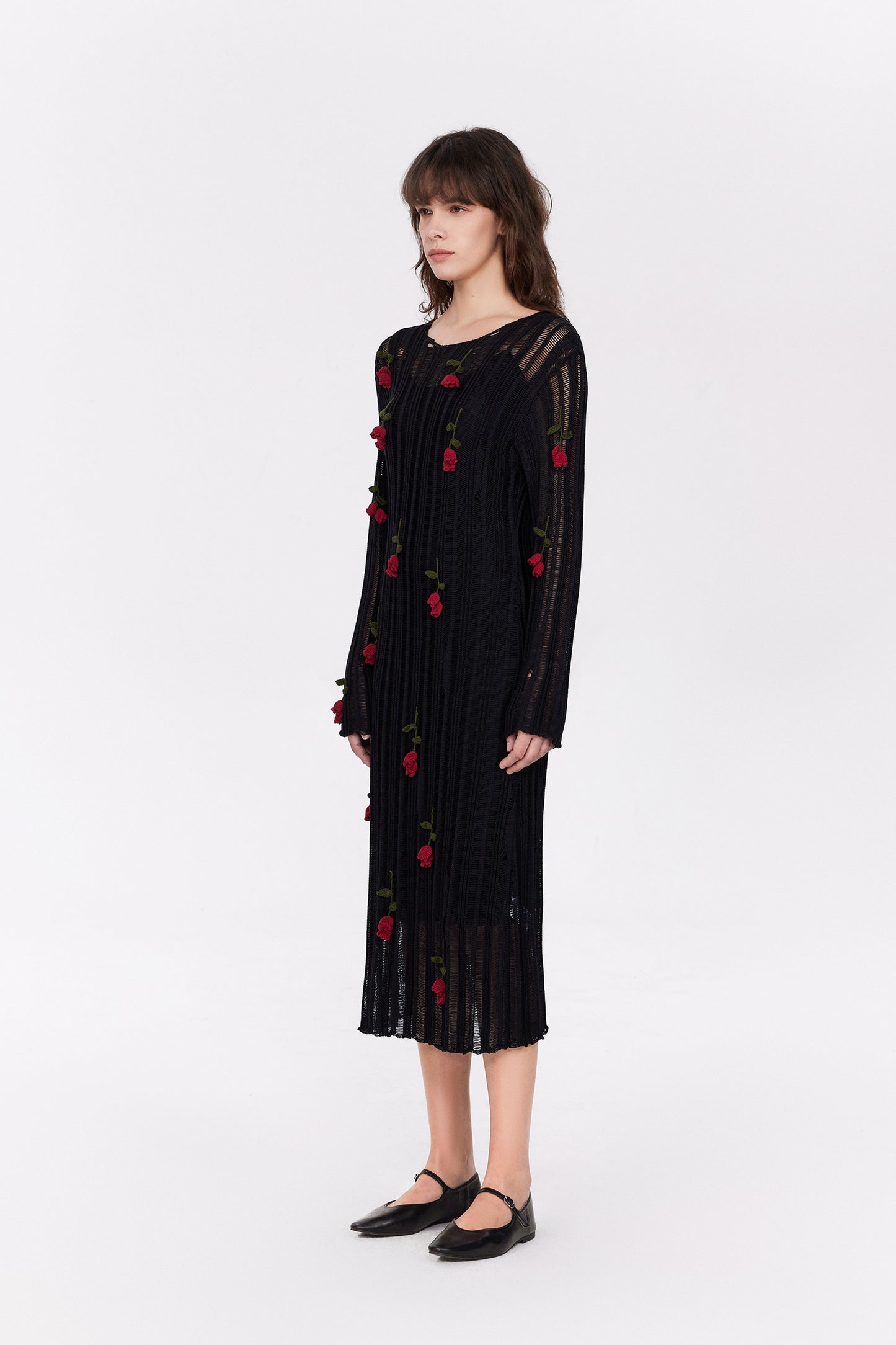 Convallaria Handcrafted Crochet Long Sleeve Dress in Cotton Viscose Knit
