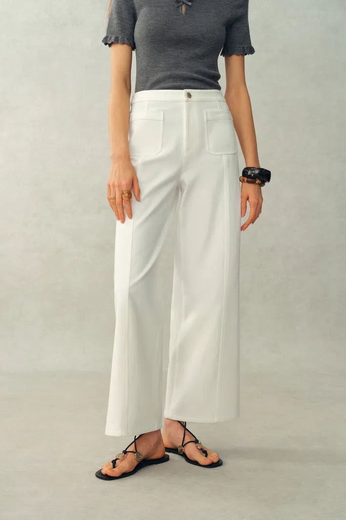 Mix Front Patch-Pocket Ankle Pants In Stretch Cotton Blend