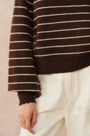 Rhea Scalloped Henley Striped Sweater in Wool-Alpaca Knit
