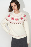 Laverna Fair Isle Rose Pattern Sweater in Alpaca Blend