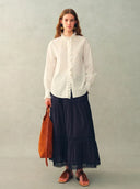 Cecilia Sand-Washed Ruffle-Trim French Blouse In Washed Cotton