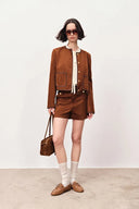 Marian Color Block Trim Shorts in Faux Suede