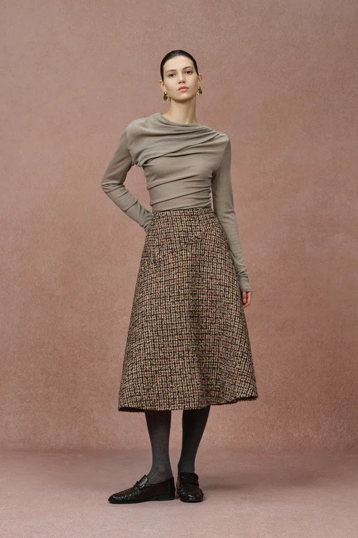 Kari Plaid A Line Skirt in Merino Wool Check