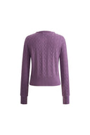 Jinji Purple Lace Trim Light Short Cardigan in Wool Cable Knit
