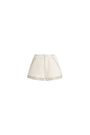 Cori Boho Mother of Pearl Studded A Line Shorts in Cotton Denim