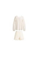 Amaya Puff-Sleeve Long Sleeve Top and Shorts Set in Lace