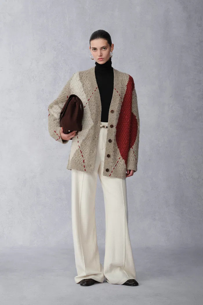 Mirna Oversized Argyle Cardigan in Merino Wool