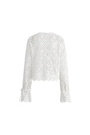 Quinn Handcrafted Button Loops Cut Out Crochet Cardigan in Cotton