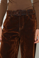 Taylor Belted Straight Leg Jeans in Velvet Flocked Denim