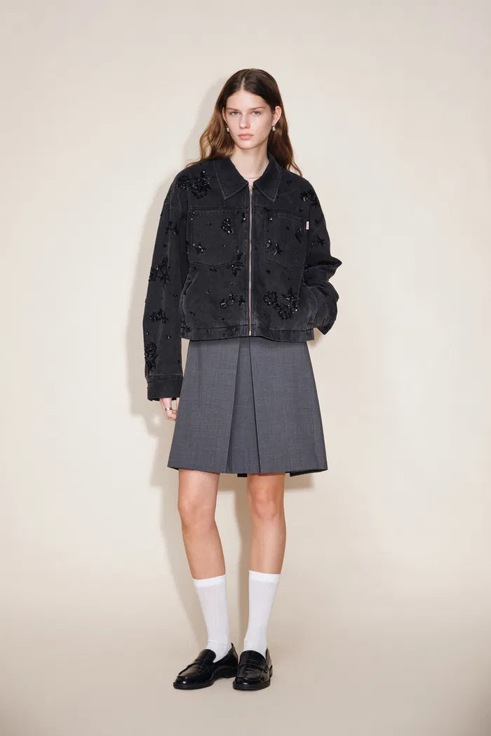 Amber Zipper Denim Jacket in Embellished Denim