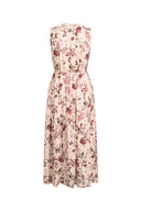 Vestido escalonado floral con estampado de granada Liana en mezcla de lino