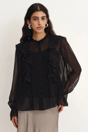 Lea Ruffled Pleated Shirt in Silk Georgette