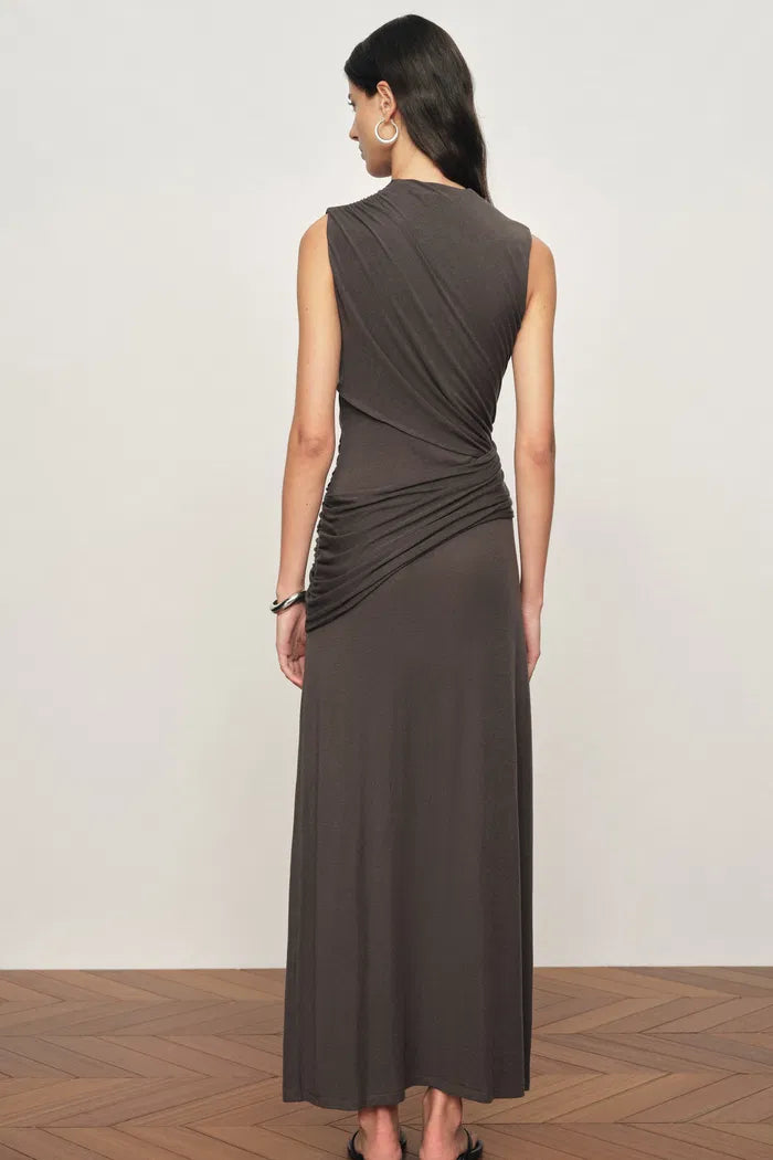 Delilah Gray Asymmetric Draped Sleeveless Dress in wool Blend Knit fbrq.com Delilah Gray Asymmetric Draped Sleeveless Dress in wool Blend Knit fbrq.com