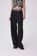 Pantalon Bay Imprimé Jambe Tonneau en Mélange Coton