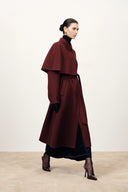 Brianna Belted Detachable Cape Trench Coat in Merino Wool Double-Face