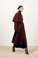 Brianna Belted Detachable Cape Trench Coat in Merino Wool Double-Face