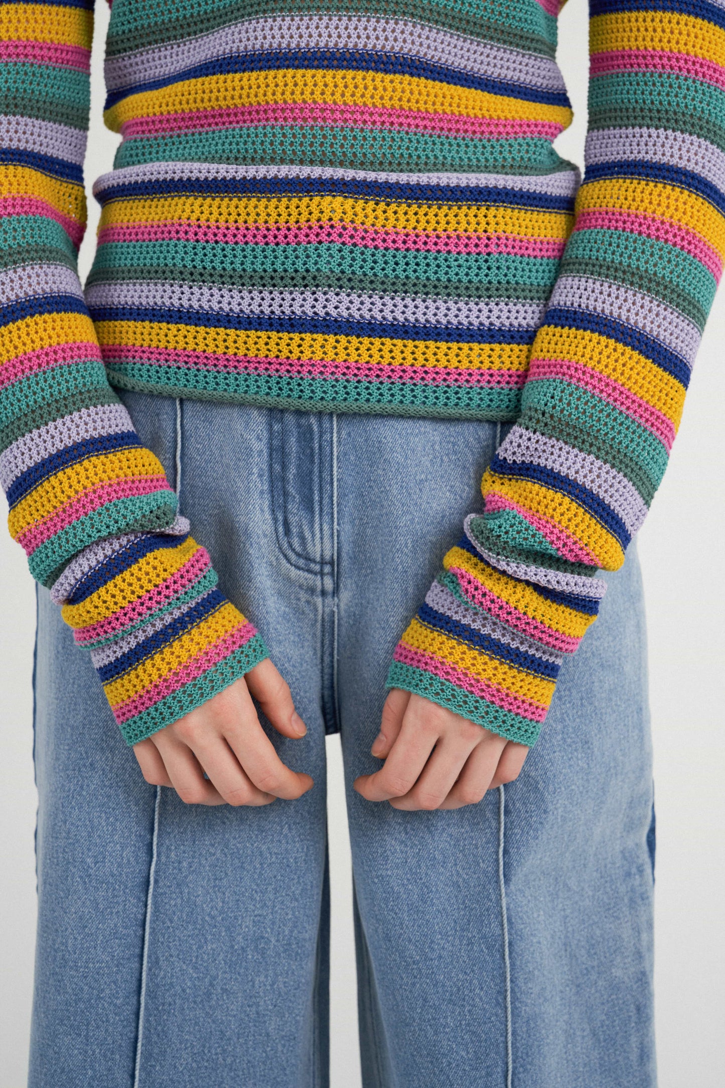 Rainbow Striped Knit Top in Cotton Yarn
