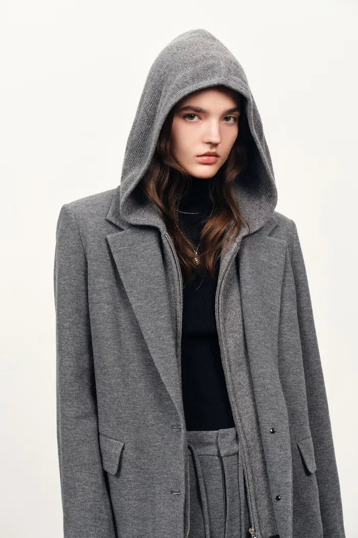 Avery Detachable Knit Hooded Blazer and Pants Matching Sets in Merino Wool