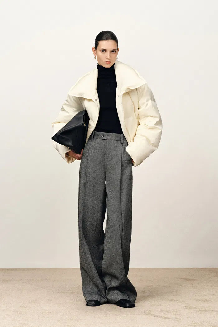 Ivy lapel Quilted Down Jacket in Acetate Satin