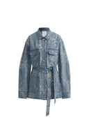 Harper Floral Safari Utility Jacket in Jacquard Denim